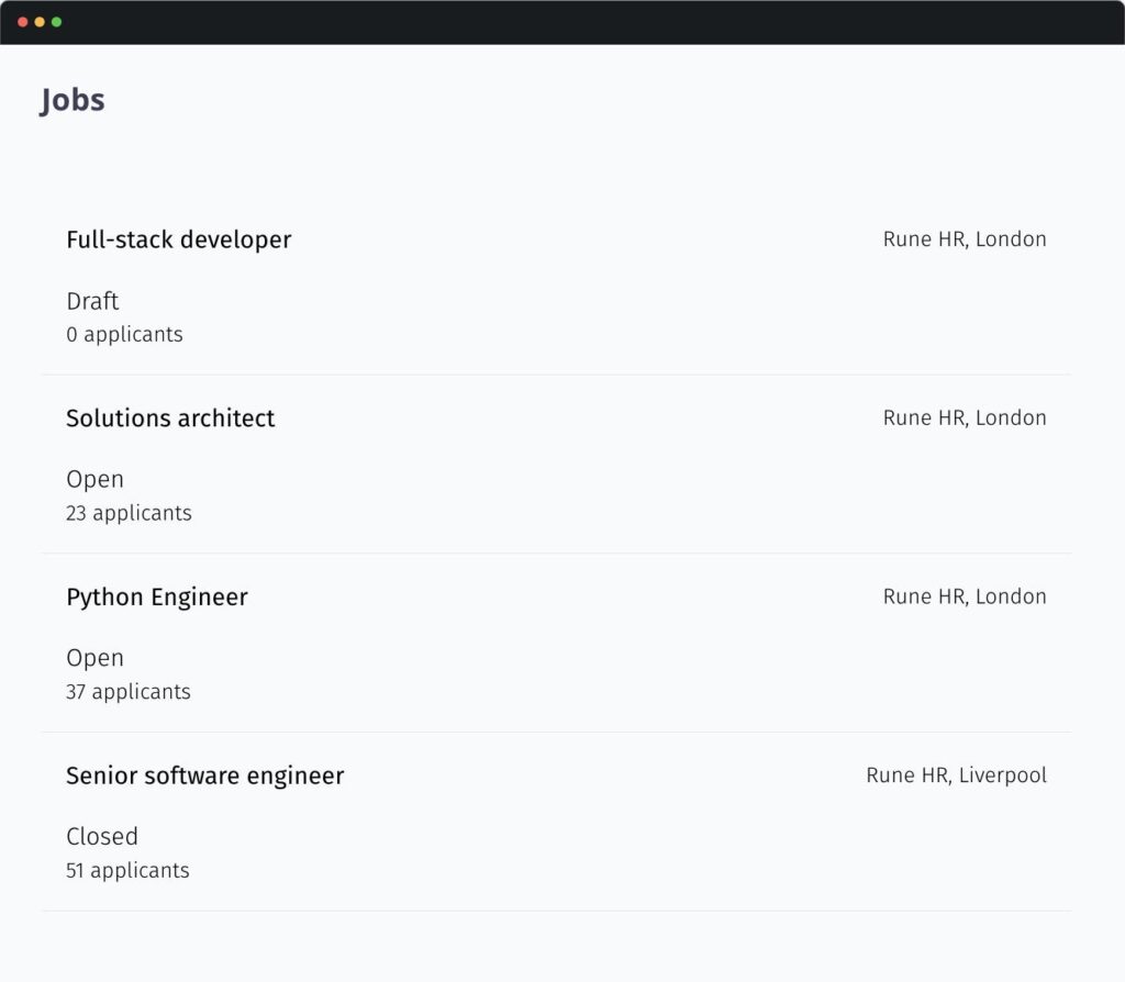Jobs Dashboard user interface
