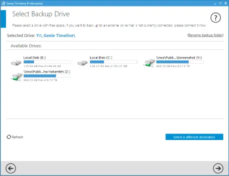 Set backup drive feature of genie timline 10 - windows encrypted backup solution