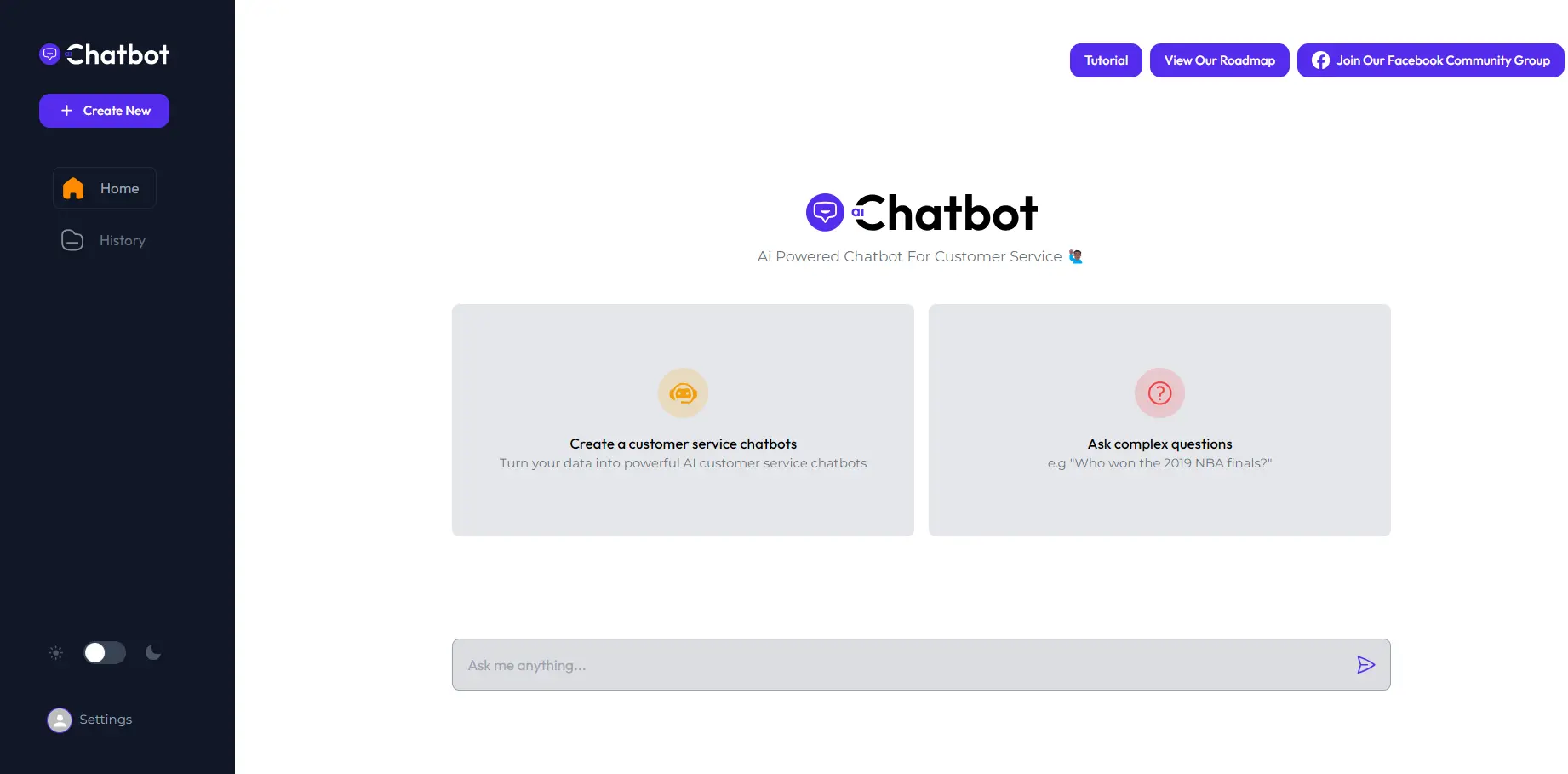 AIChatbot - Chatbot Building Platform dashboard User interface