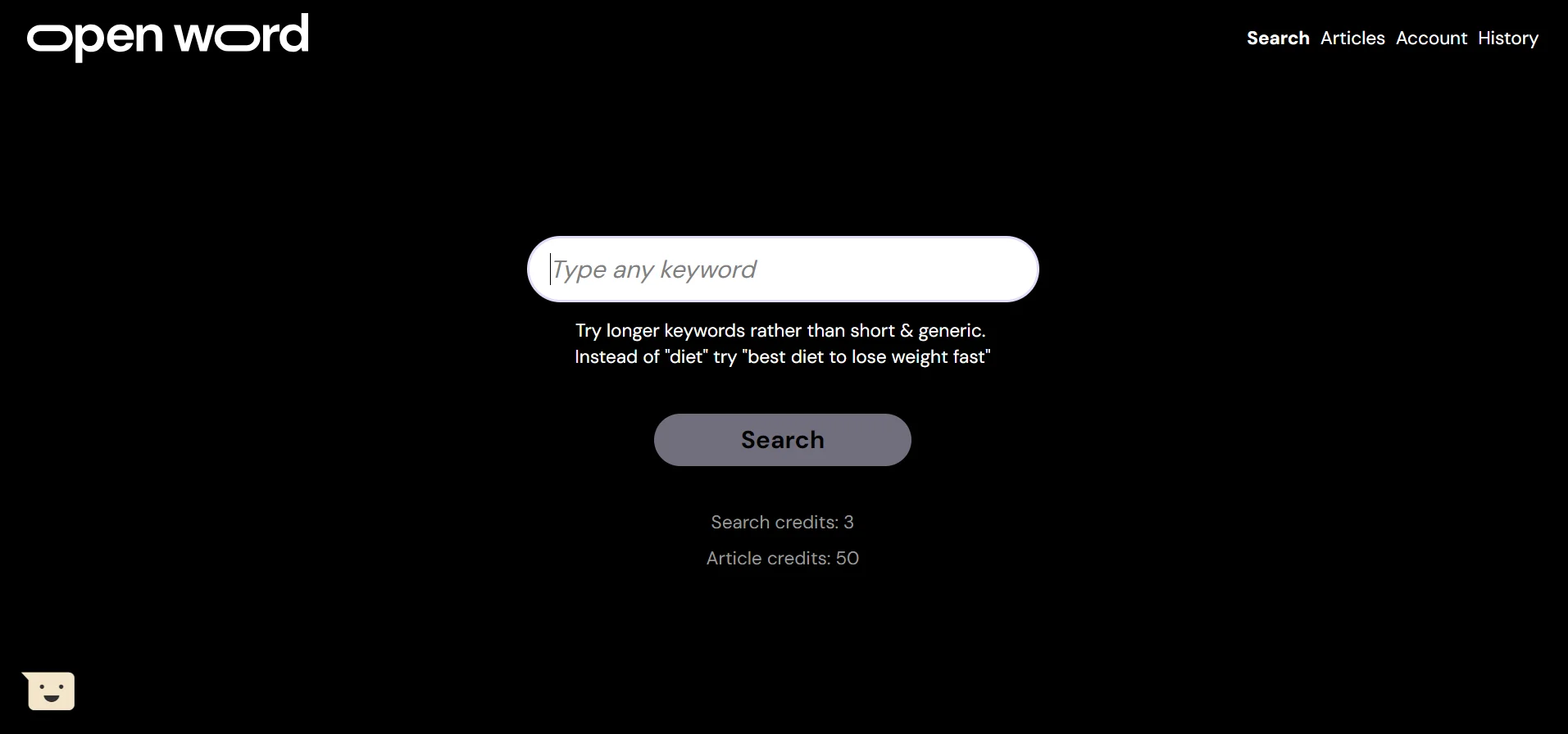 OpenWord SEO Writing Assistant Feature - Search Any Keyword to generate most asked questions