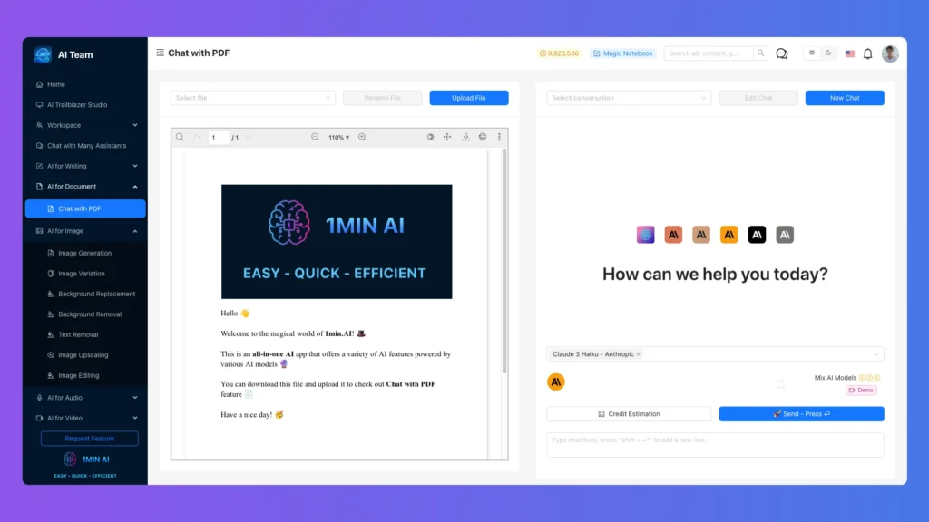 Chat with PDF preview of this All-In-One AI Tool. best all in one ai app