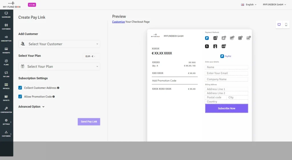 Create Paylinks for easy payments using MYFUNDBOX - Subscription Billing Software