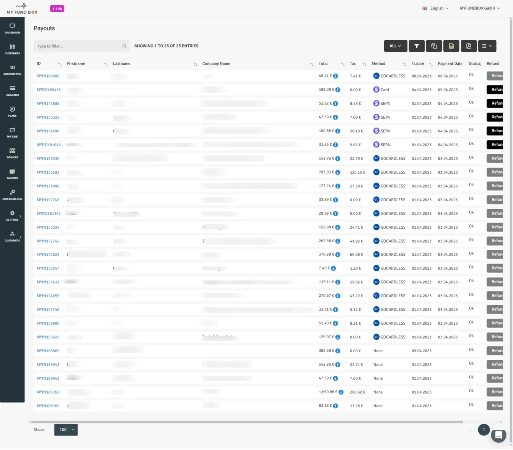 MYFUNDBOX Payouts Feature interface