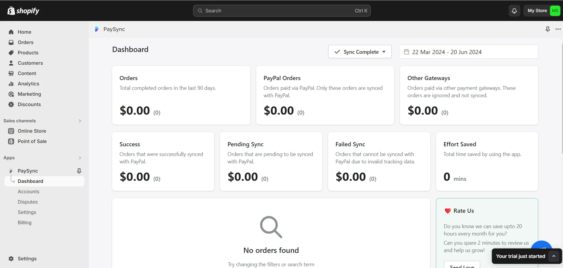 PaySync Paypal Tracking App Dashboard UI