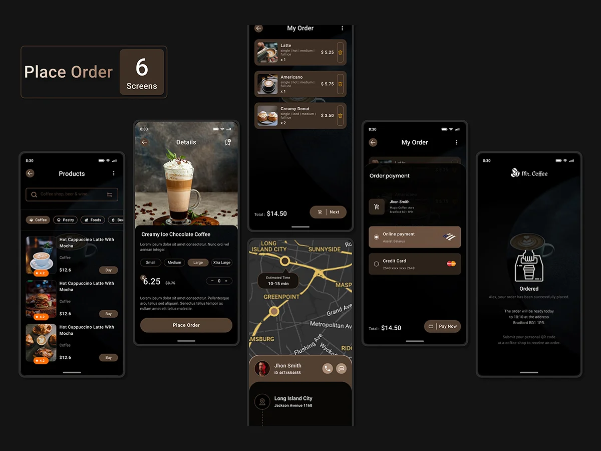 6 Place Order Layouts Included in Mr. Coffee UI Kit
