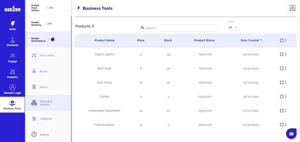 Beezer PWA Builder - Product and Services UI