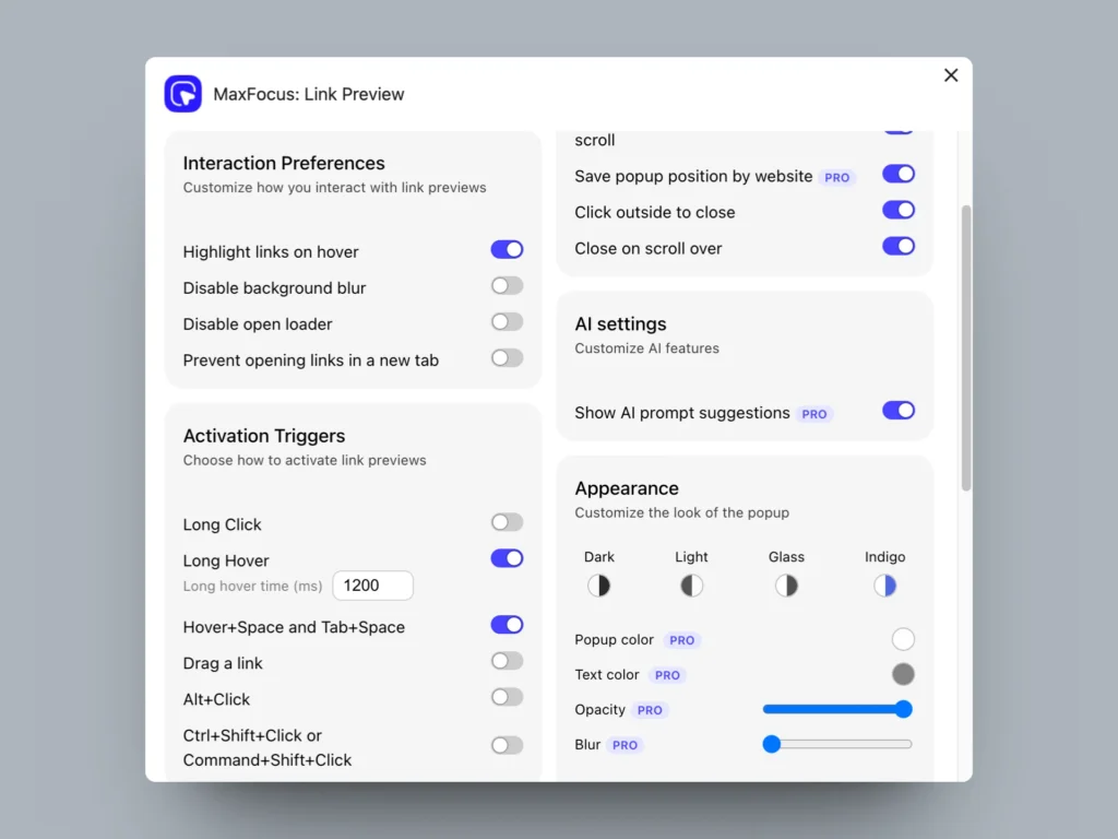 MaxFocus - Link Preview Extension Customizations.
