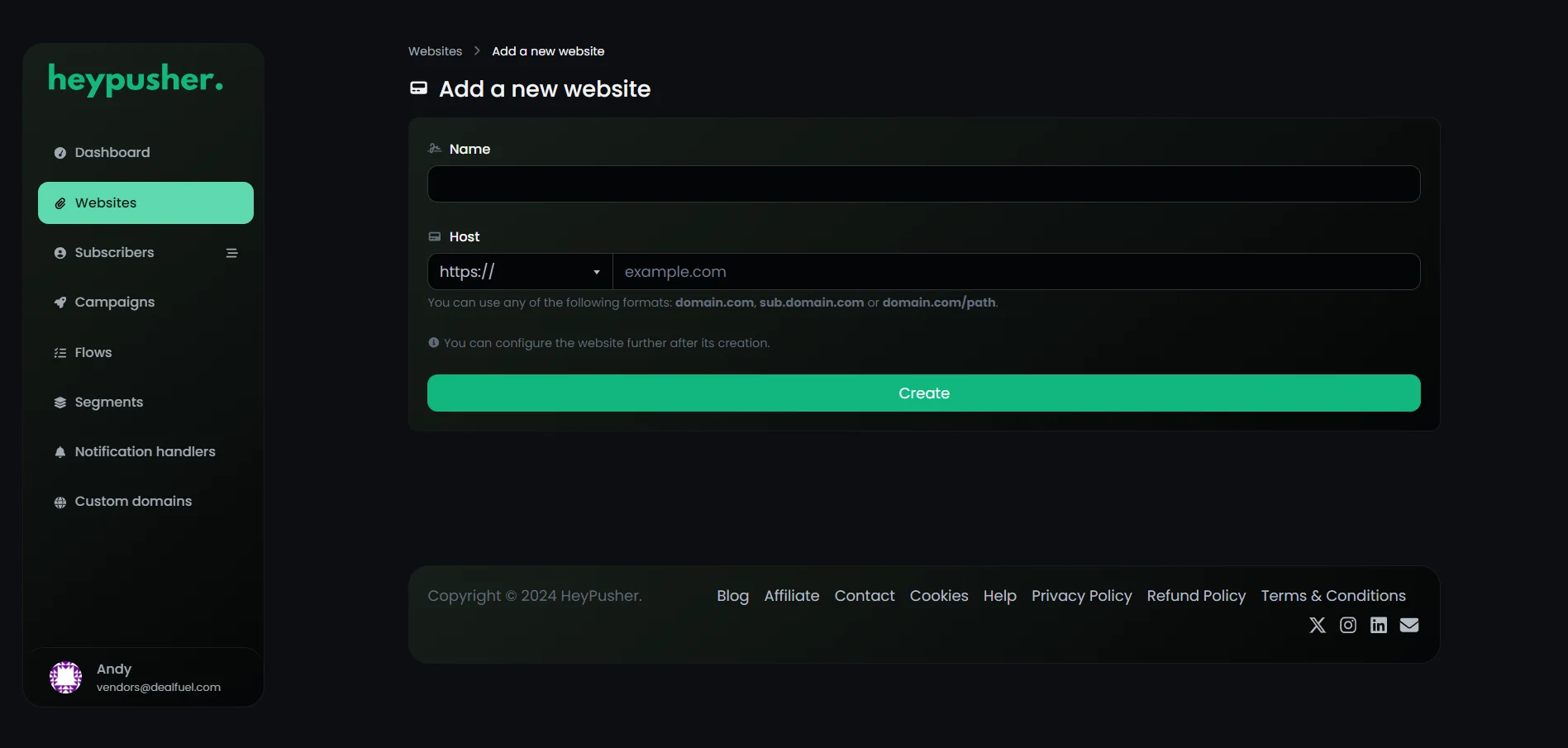 Add new websites to HeyPusher - Web Push Notification Tool