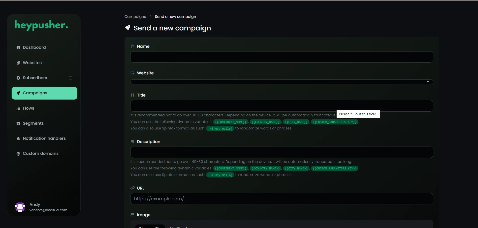 Create New Campaigns Using HeyPusher
