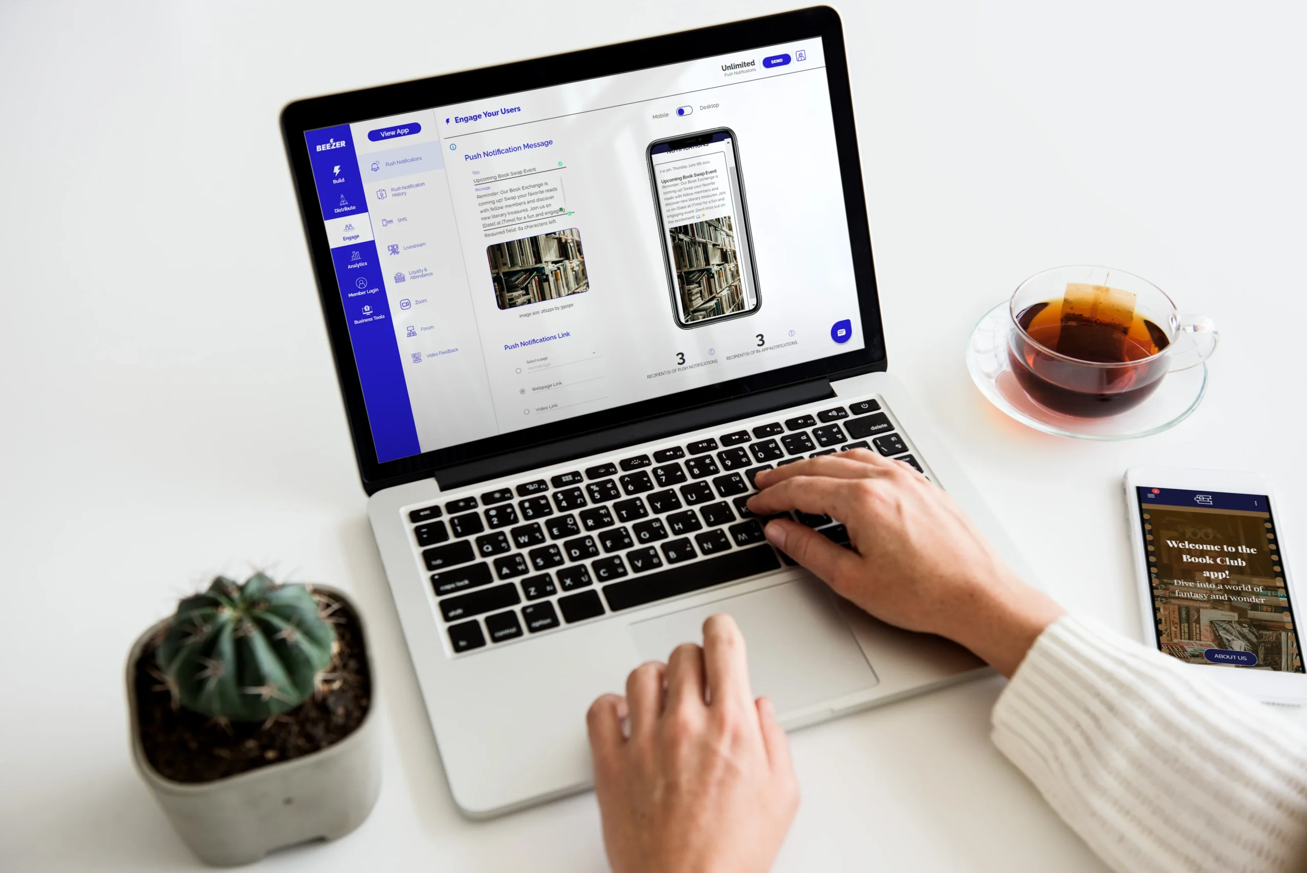 engage section feature showcased in a laptop mockup