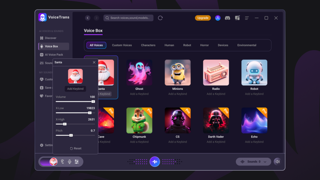 VoiceTrans VoiceBox tool dashboard