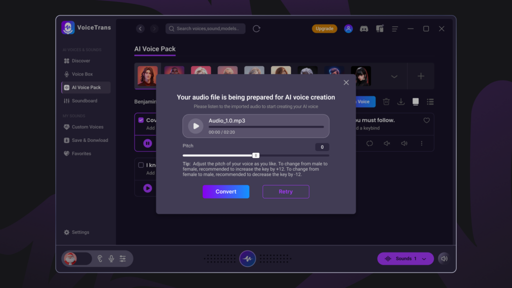 VoiceTrans Ai Voice Creation in progress