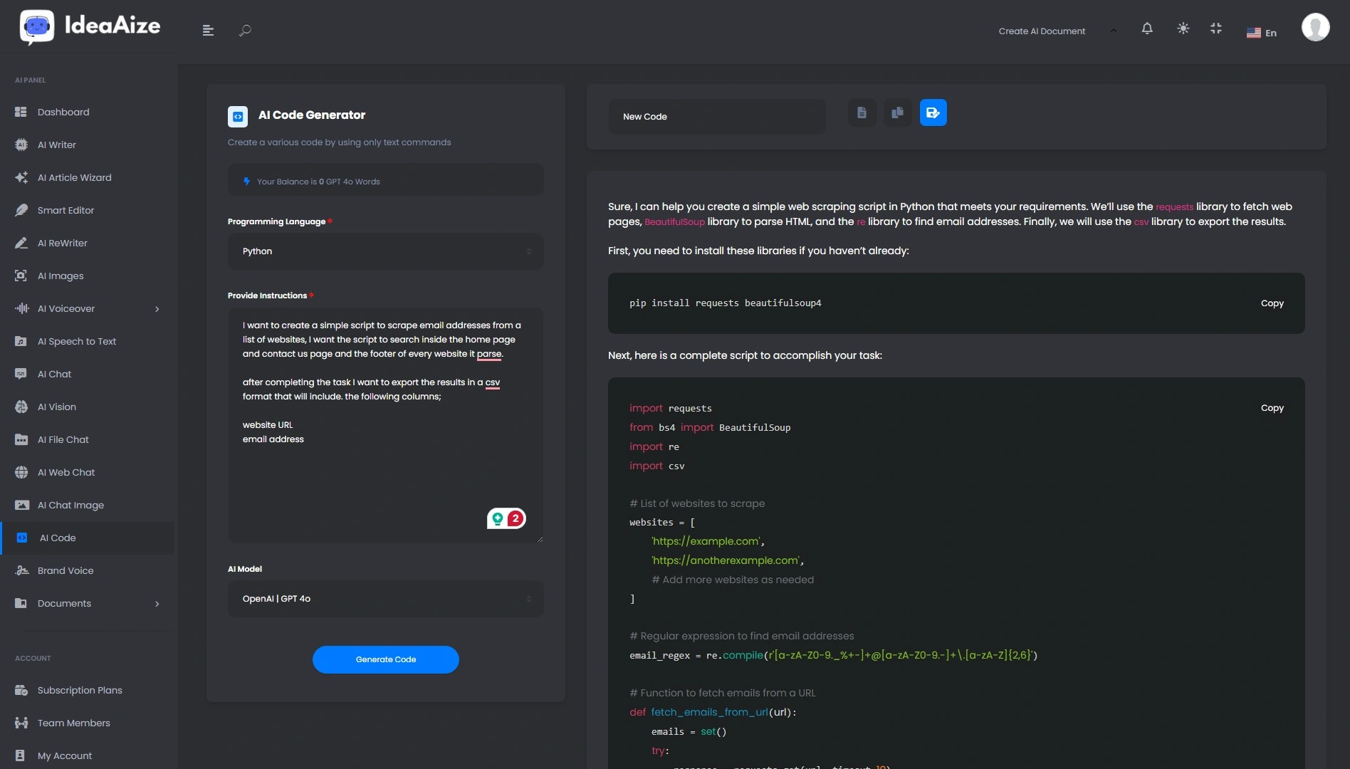 Preview of AI-Code-Generator