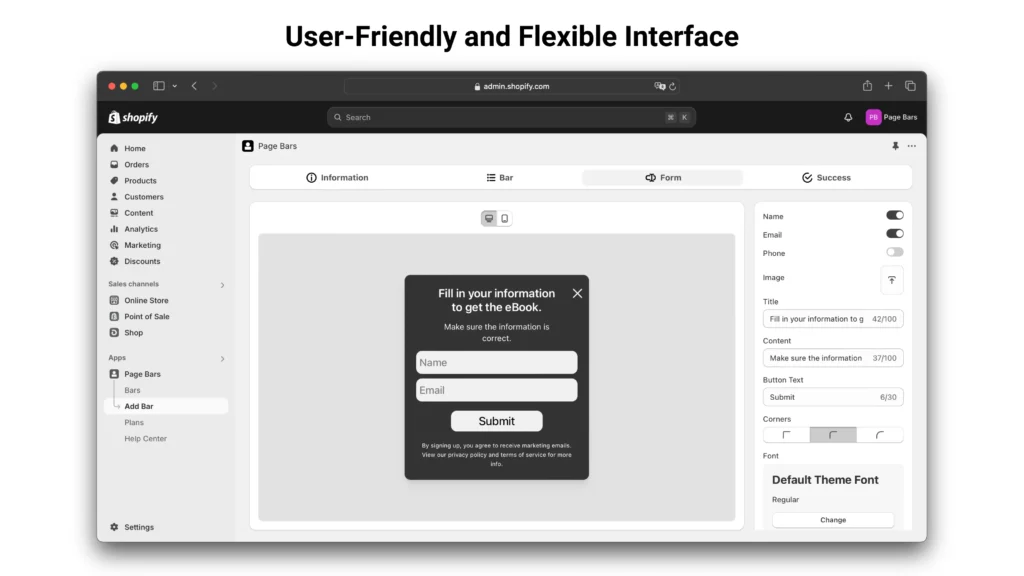 Preview of Page Bars – Shopify Notification Bar Generator Dashboard