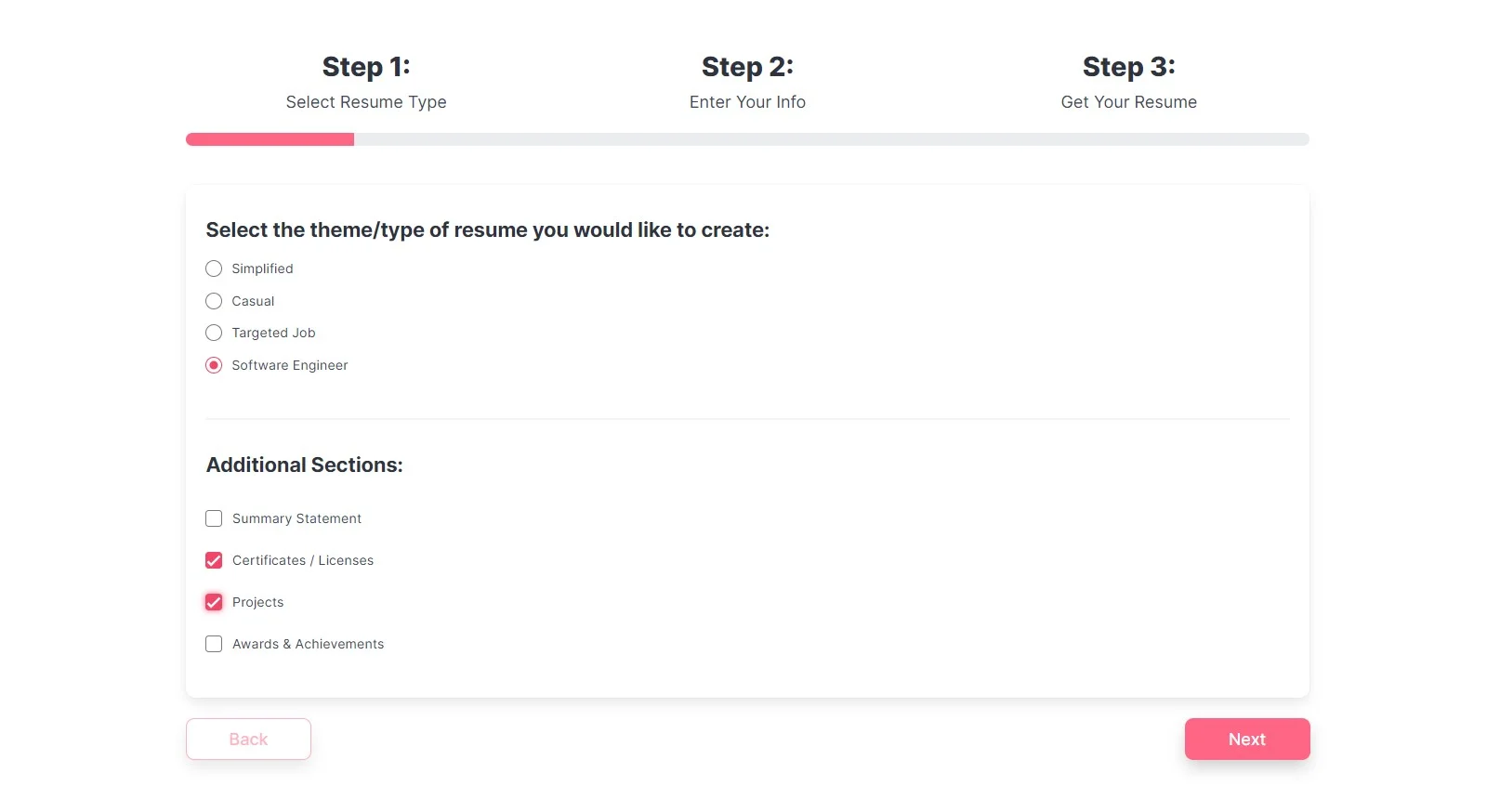 Quick Resume AI Resume Generator Atep to enter all your information