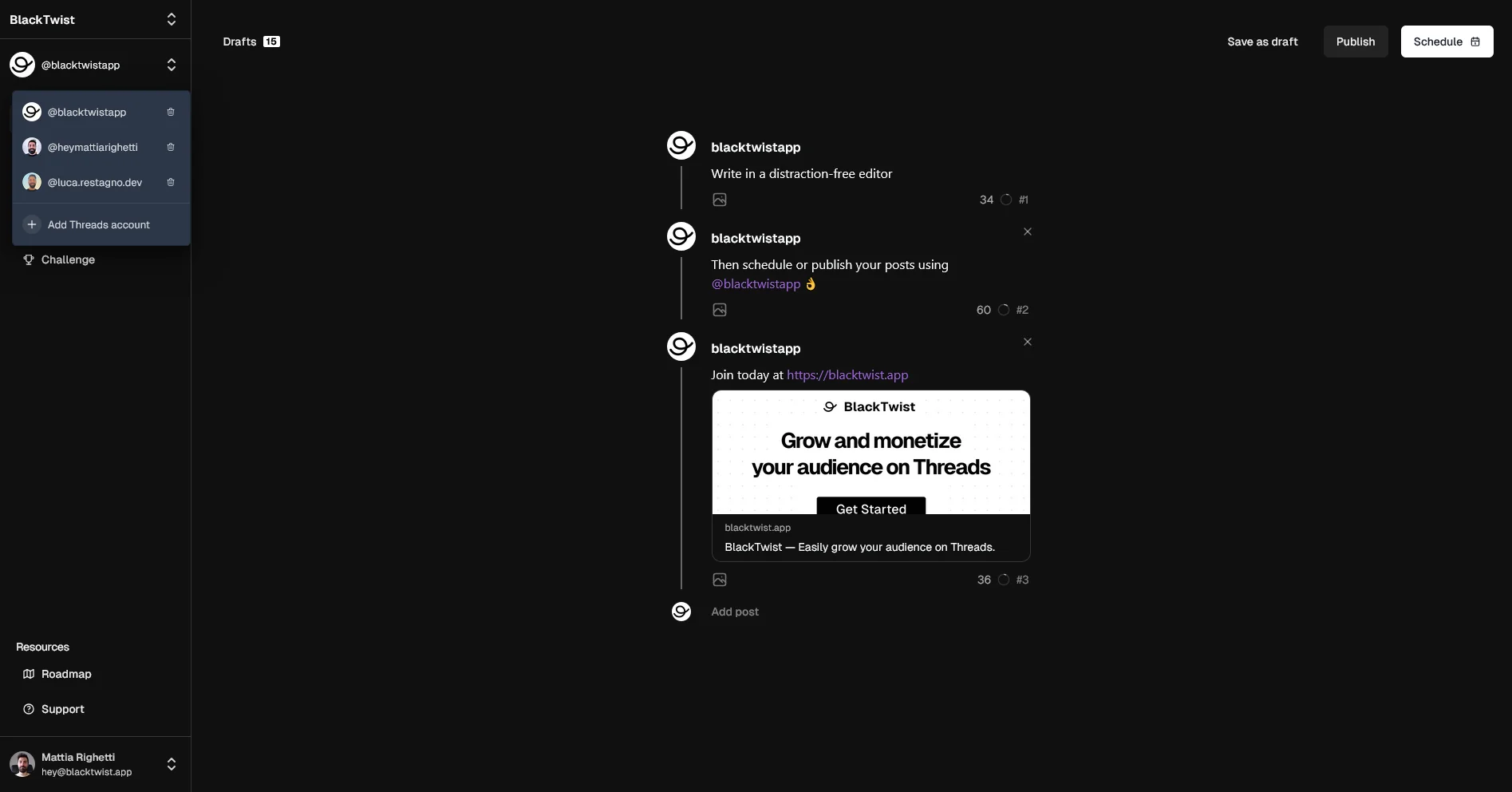 Editor and Accounts Feature Of BlackTwist