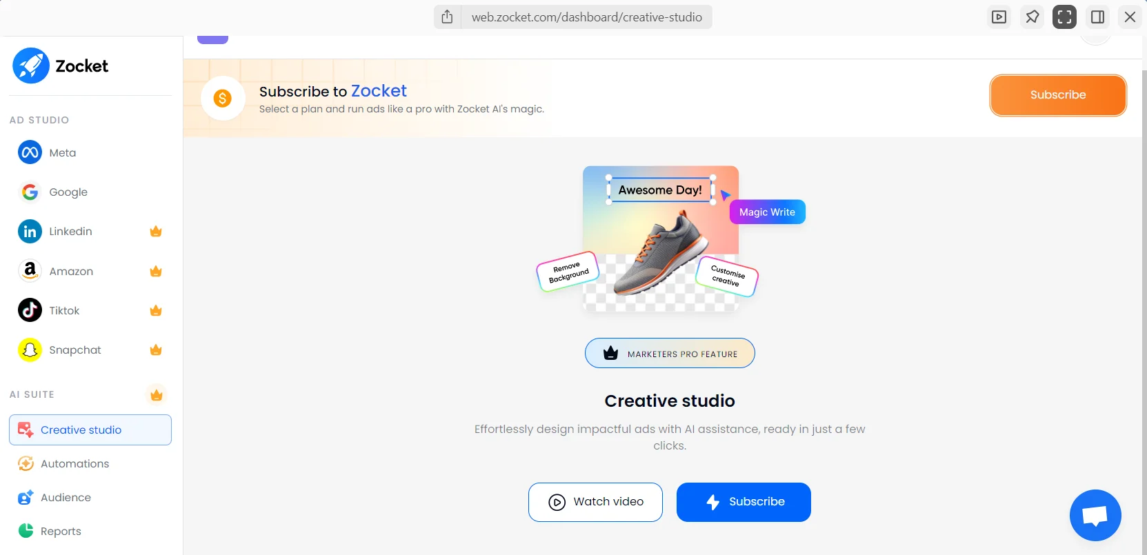 Creative Studio Feature of Zocket