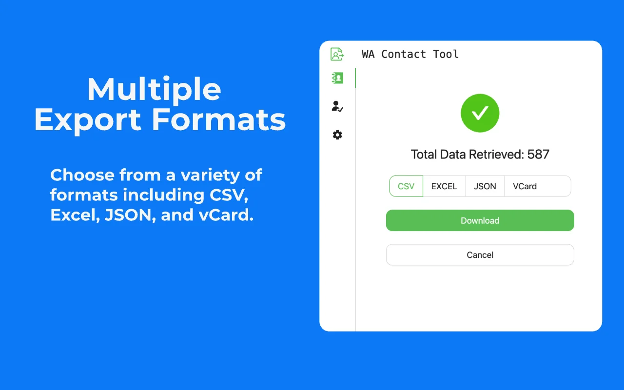 Multiple export formats applicable for WhatsApp Contact Management Tool
