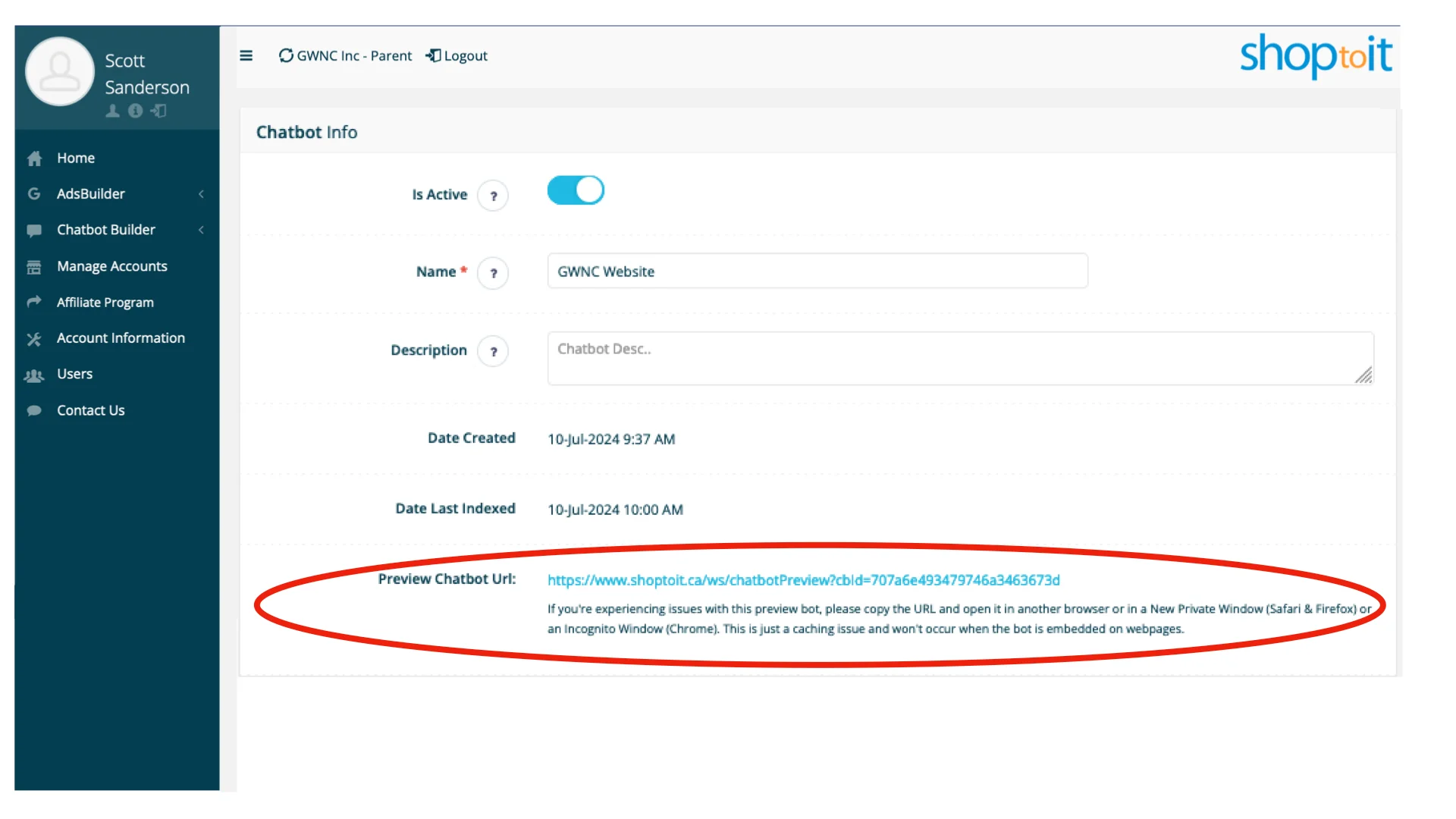 Chatbot URL Feature of Quickbot