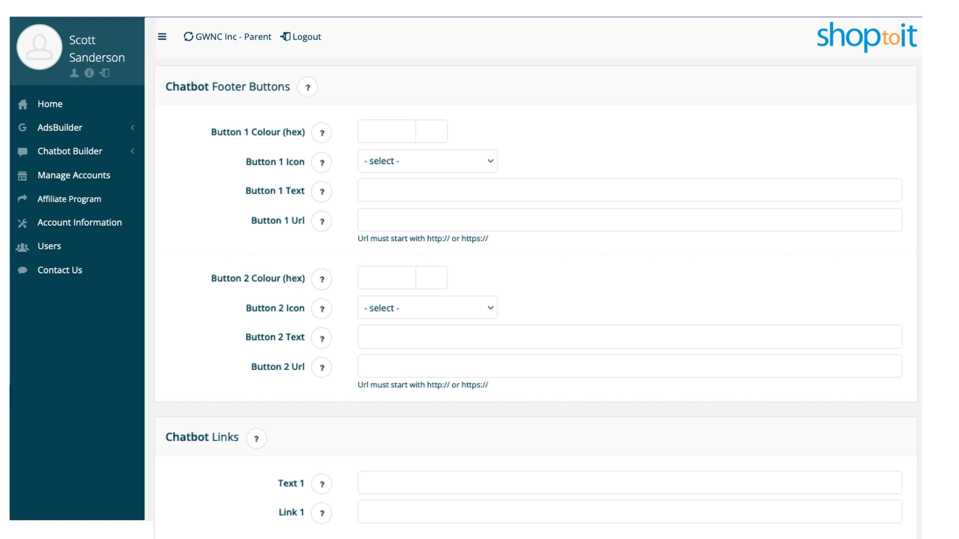 footer settings of chatbot