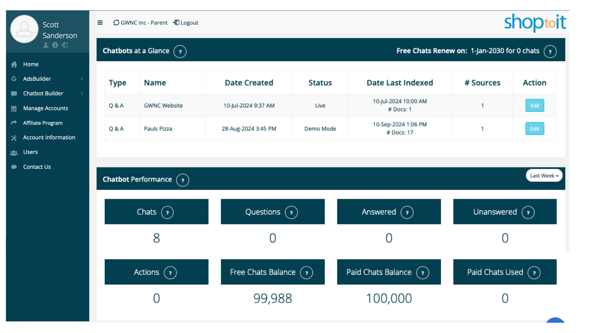 Track Chatbot Performance Feature