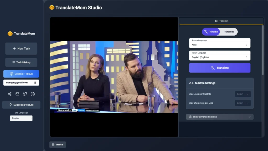 TranslateMom Select The language of translation Feature