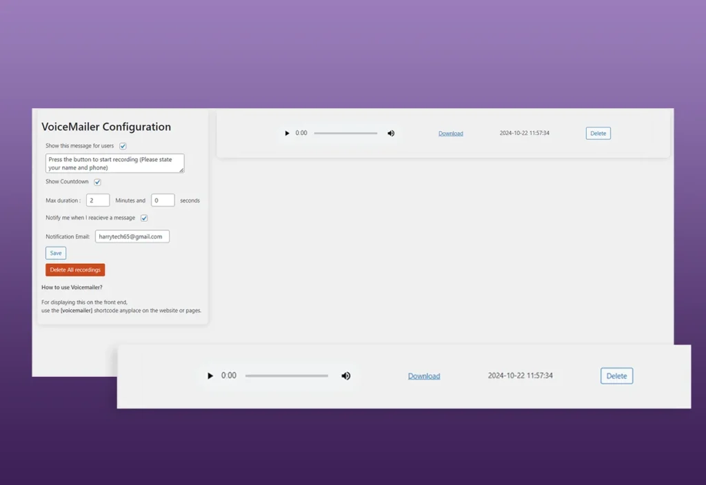 VoiceMailer - WordPress Support Plugin, Download Direct Links feature