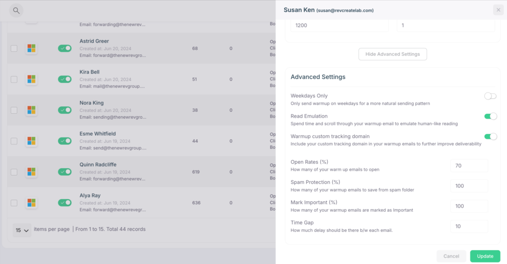 Advanced Email Settings Preview