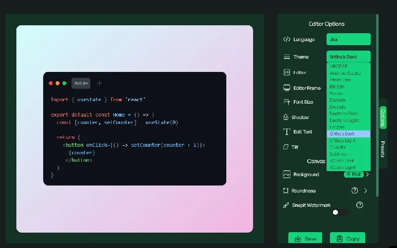Editor options of screenshots4all - Screenshots tool