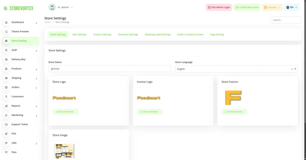Store Setting Page Preview