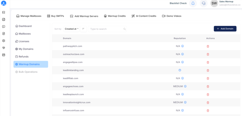 Warmup Domains Preview