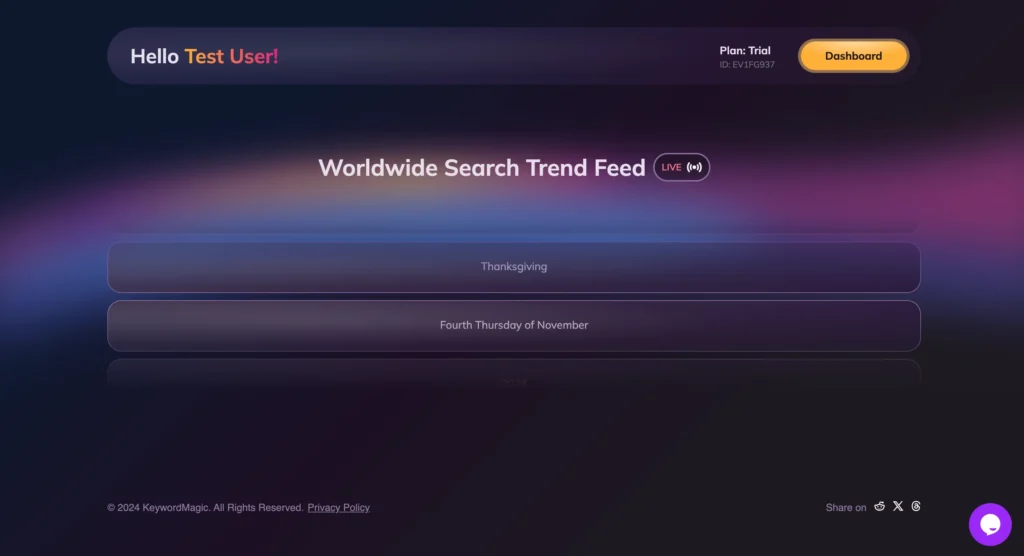 Worldwide search trend feed preview