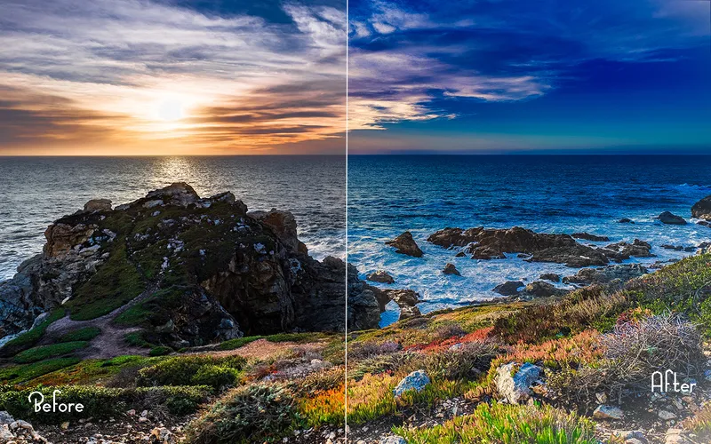 PS actions applied to a riverside image