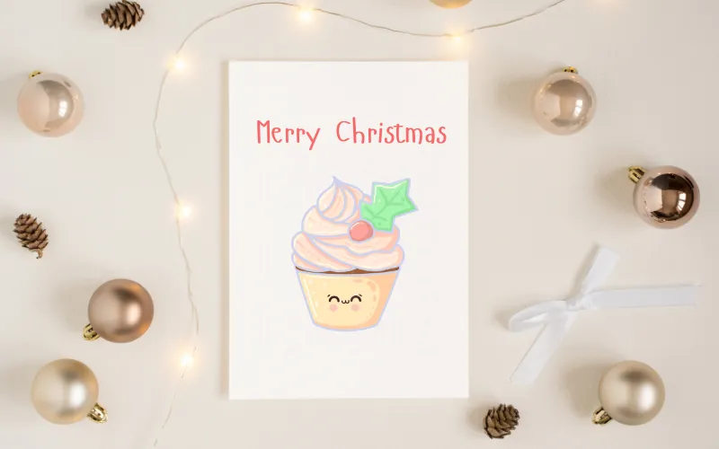 Preview of cute Christmas muffin on a white card
