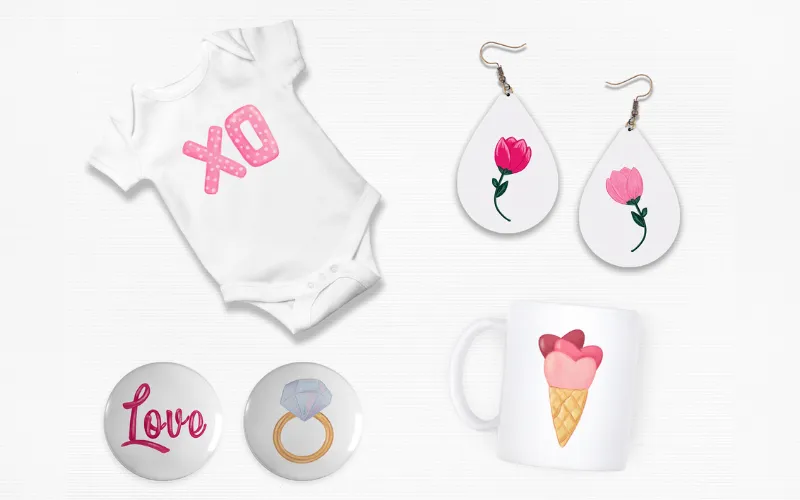 Cute kawaii love images used to design various products