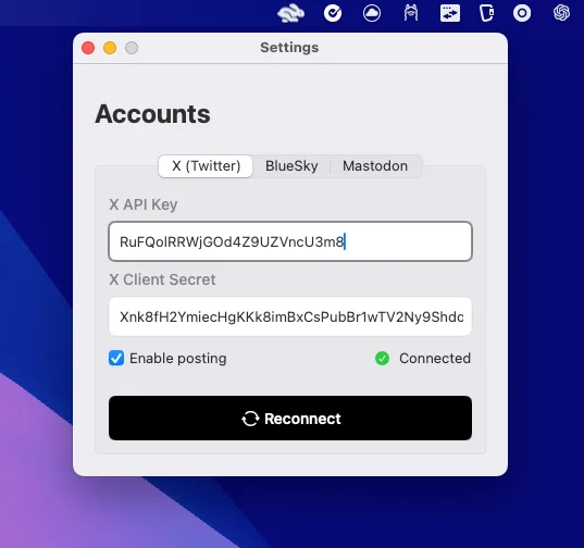 Statuz - Social Media Post Creator And Scheduler Settings UI