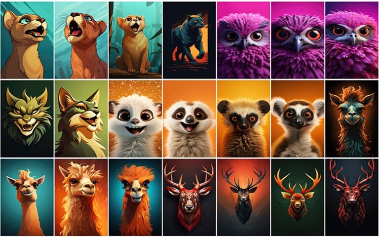 A collage of llama cartoon, cub cartoon and more