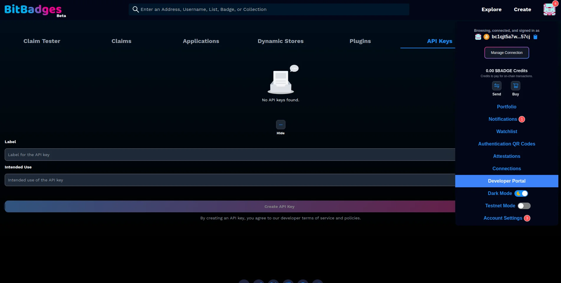BitBadges - Identity Authentication Management Dashboard UI