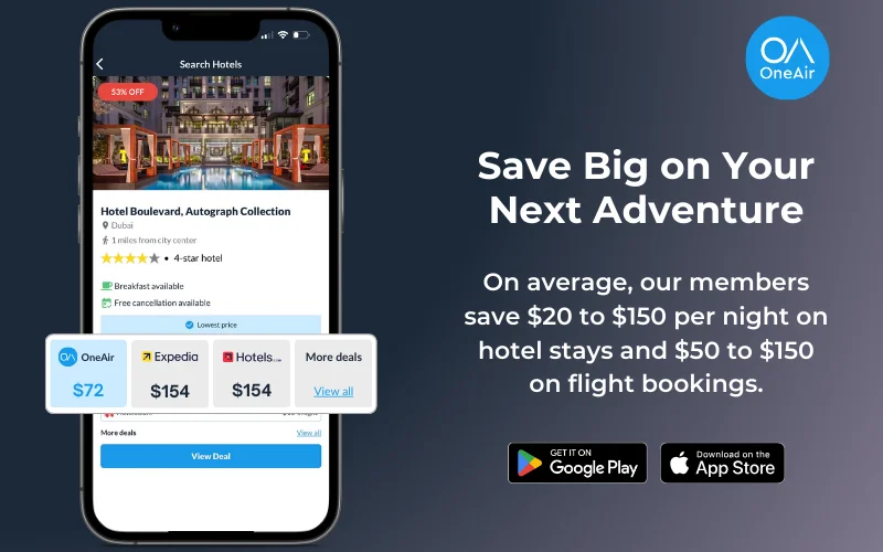 OneAir - Hotel and flight deals, AI Travel App, Book hotels at a discount