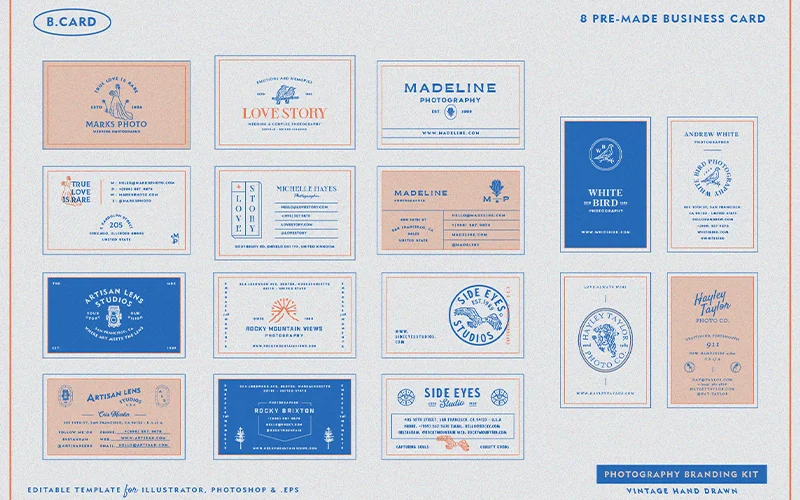 A preview of the pre made business cards include in the bundle
