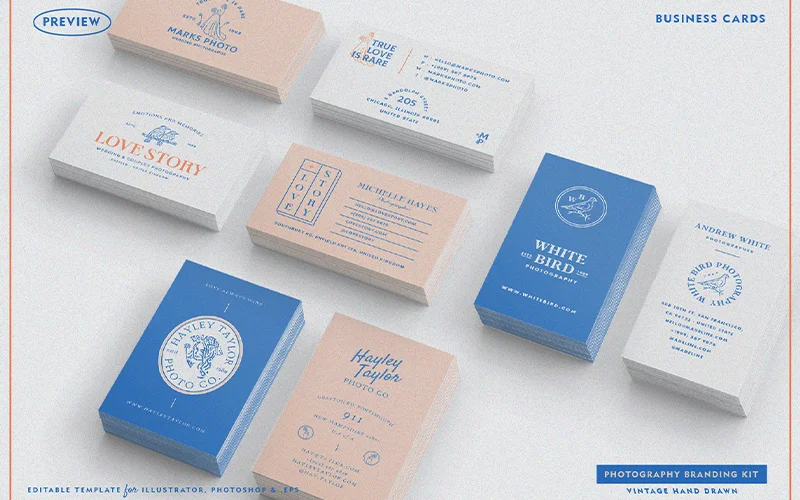A preview of the business card designs include in the bundle