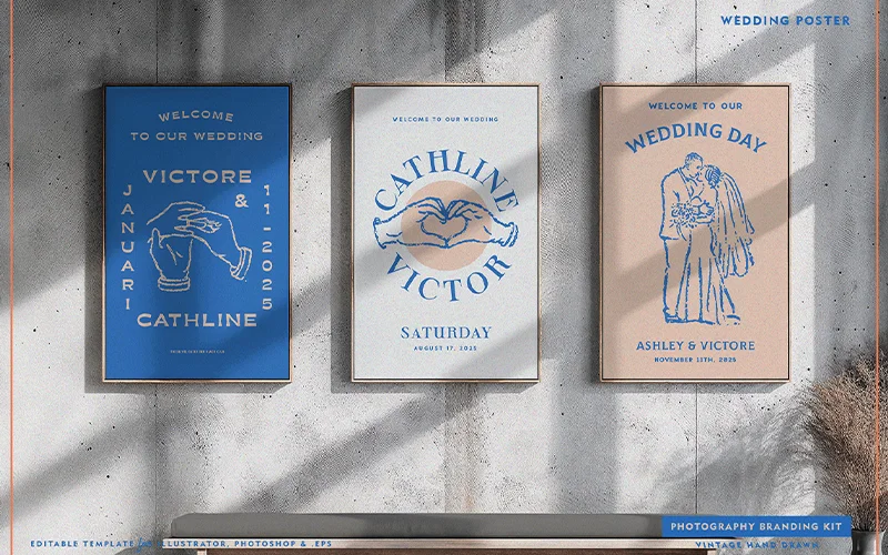 Templates included in the bundle used as wedding posters