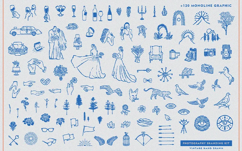 A preview of the monoline graphics included in the bundle