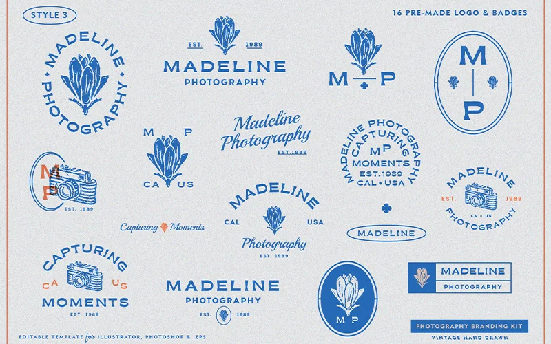 A preview of the logo graphic templates included in the bundle.