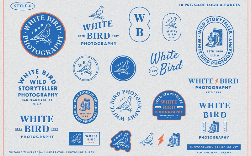 A collage of the logo graphic templates included in the bundle.