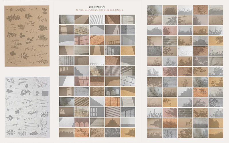 Collage of the shadow and light overlays included in the bundle