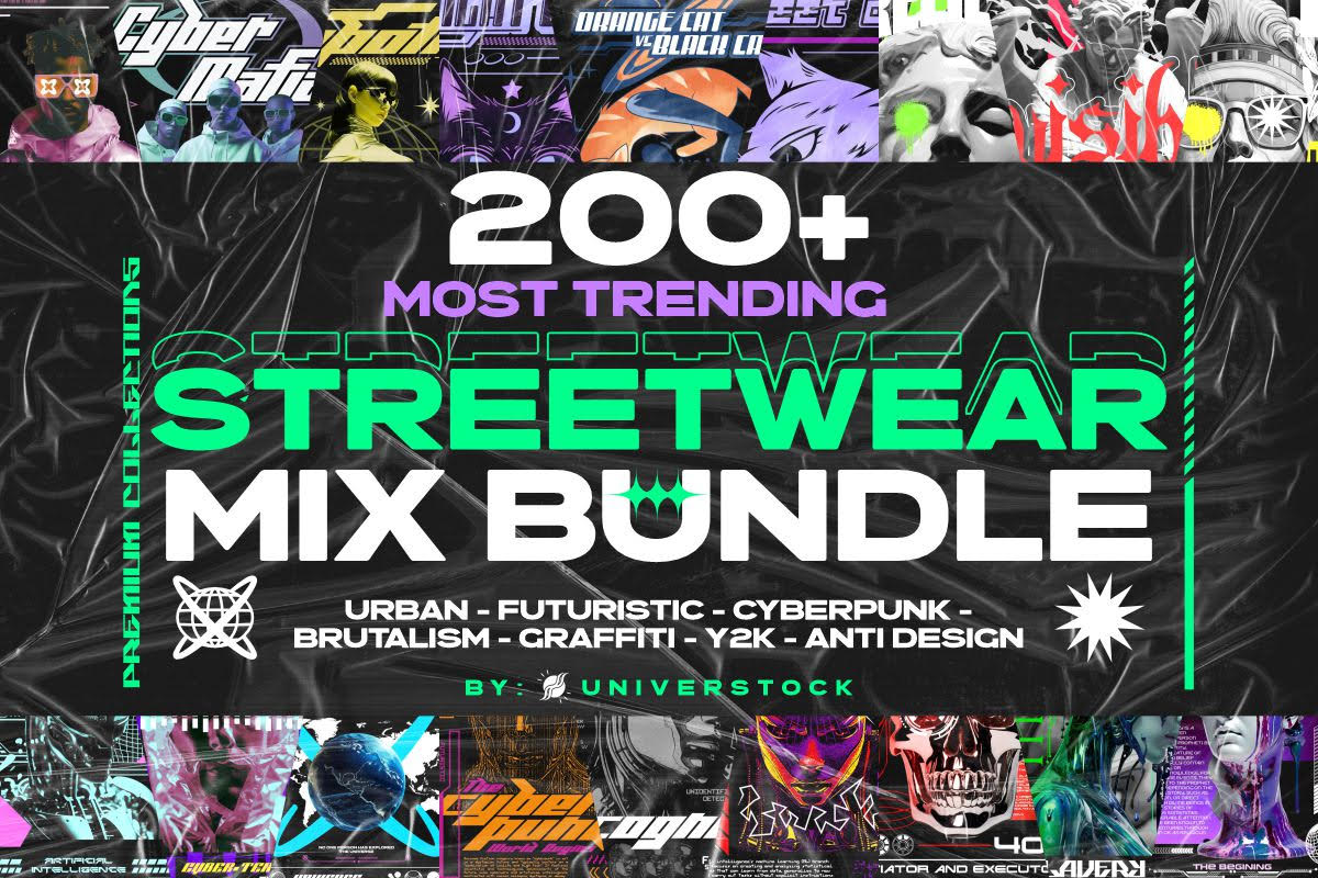 200+ Streetwear T shirt Designs Bundle Banner