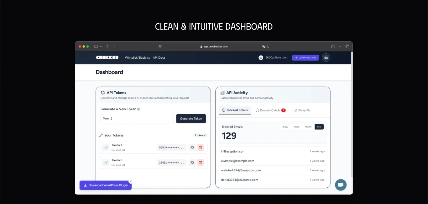 Checker - Email Spam Checker API Dashboard Preview