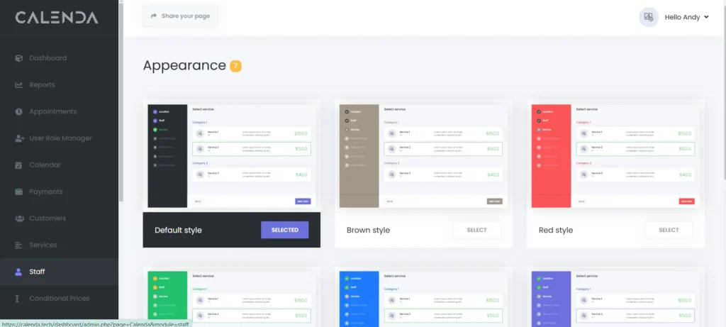 Calenda - Appointment Scheduling Software Customizable Appearance Preview