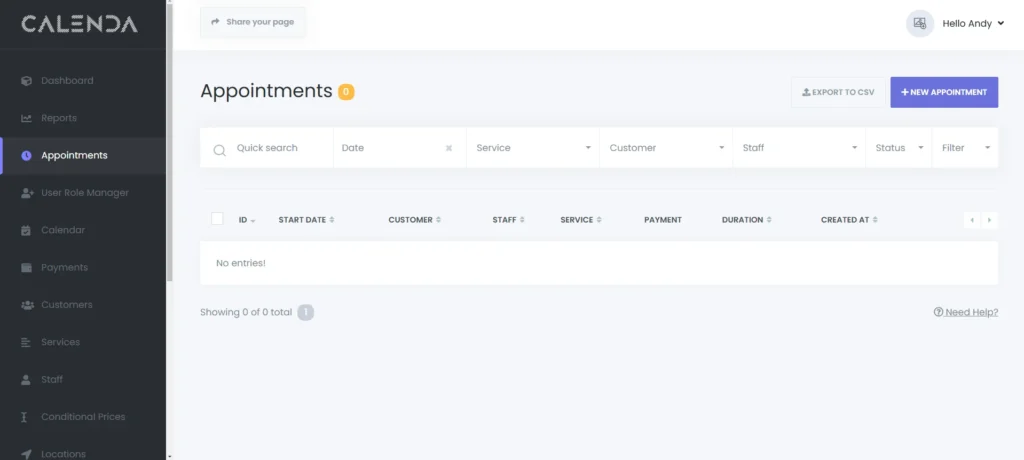 Calenda Appointments Preview